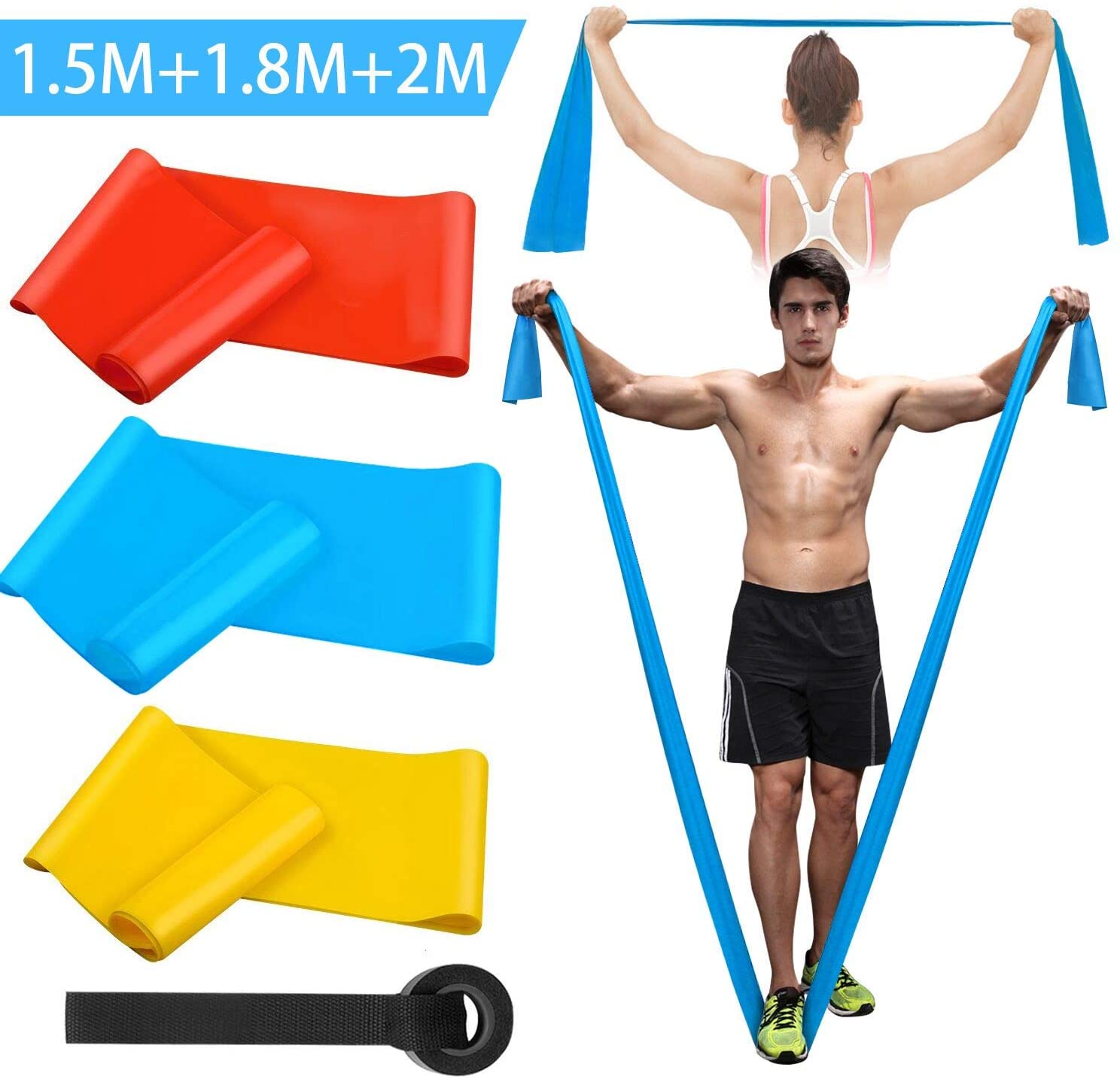 Crossfit Workout Gear - Bandas Elasticas Fitness, 3 Piezas 1.5M/1.8M/2.0M