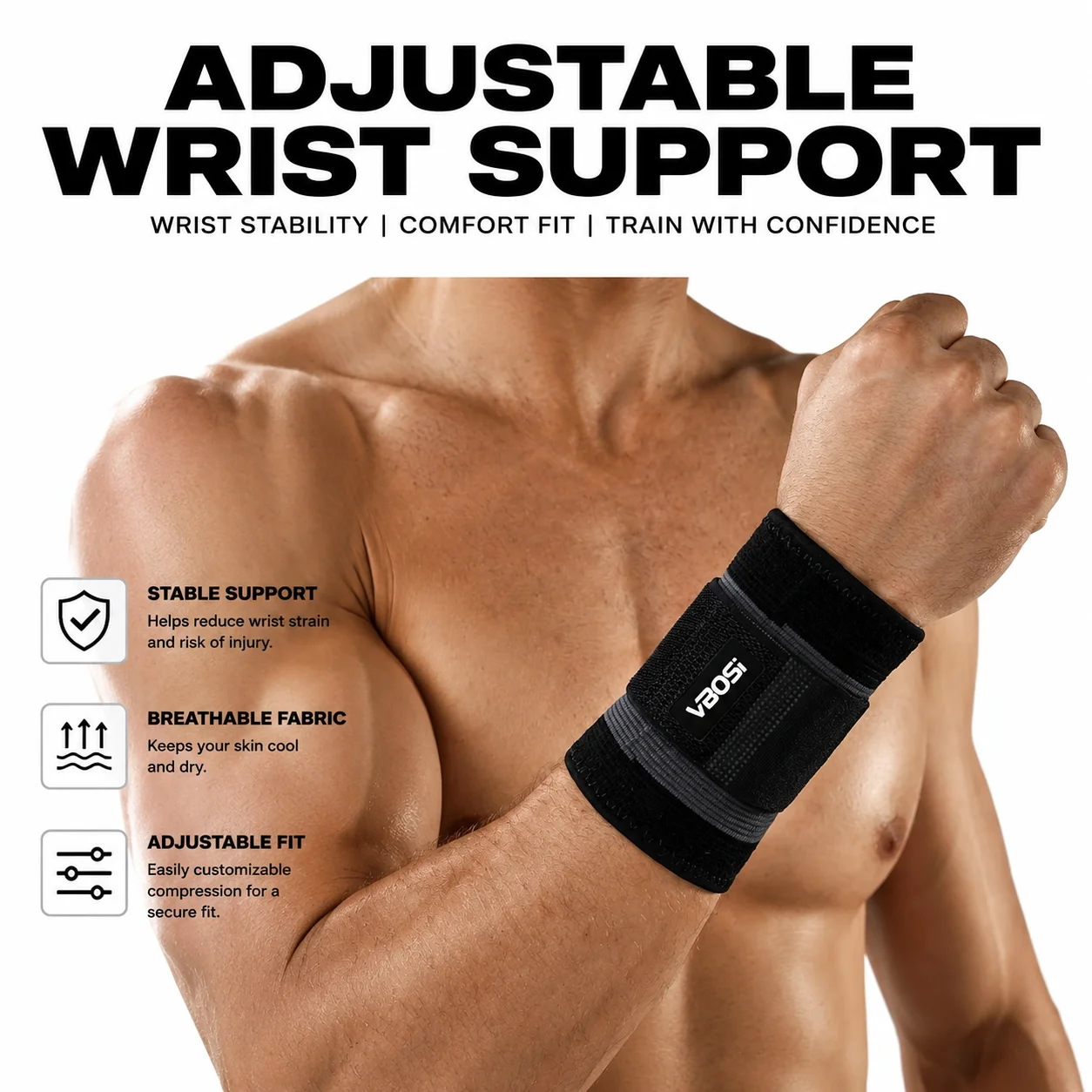 Crossfit Workout Gear - VBOSI Muñequeras Ajustables con Soporte, Transpirables